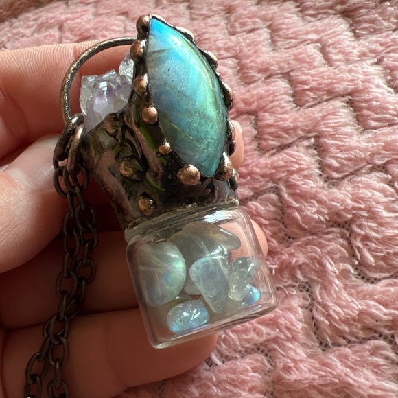 Soldered Amethyst & Labradorite Bottle Pendant Necklace - Picture 7 of 9